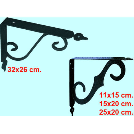 Mensola in ferro lavorato verniciato Nero stile Brackets - 25x20 cm. Conf. 2 Pz (1/2)