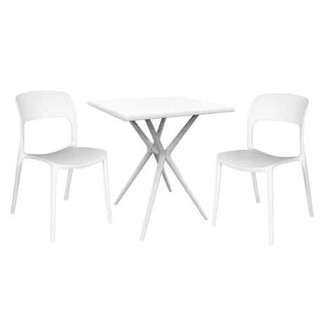 Set Tavolo quadrato 70x70x74H cm + 2 Sedie Giardino Polistirene Colore Bianco