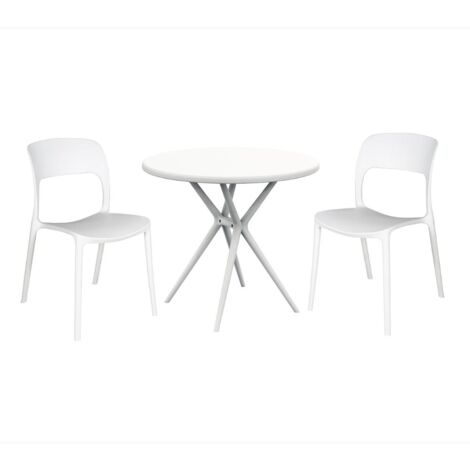 Set Tavolo Tondo 80x74H cm + 2 Sedie da Giardino in Polistirene Colore Bianco (1/3)