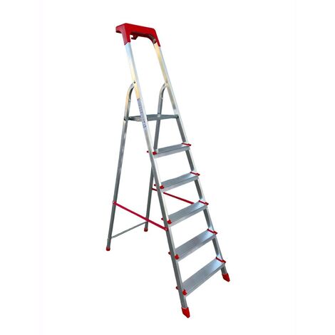 Scala Domestica in Alluminio 6 Gradini Antiscivolo con Portaoggetti Altezza pedana 120 cm
