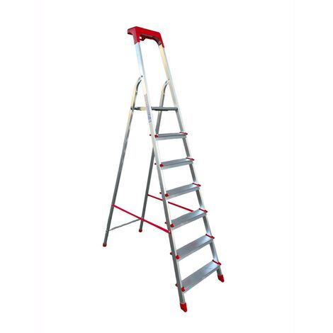 Scala Domestica in Alluminio 7 Gradini Antiscivolo con Portaoggetti Altezza pedana 145 cm