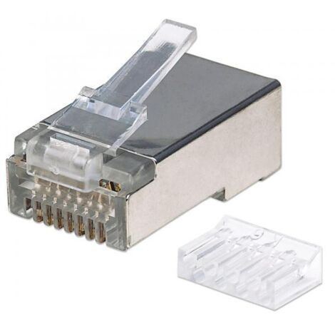 Connettore modulare RJ45 Categoria 6 Intellinet 90 Pezzi STP con 3 punti di bloccaggio per cavi rigidi, 90 connettori con contatti a crimpatura, modello Q040082 (1/4)