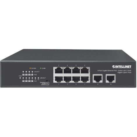 Intellinet Switch Ethernet Gigabit 8 Porte PoE+ con 2 porte RJ45 Gigabit Uplink (1/5)