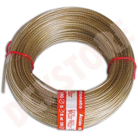 Fune in Acciaio Ottonato rivestito in Pvc Trasparente 6 mm Lunghezza 100 mt