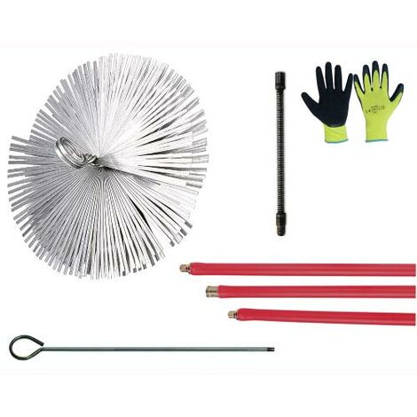 Kit Spazzacamino Pulizia Canne Fumarie 6 Metri con Scovolo in Acciaio Ø30  cm con Guanti in OMAGGIO