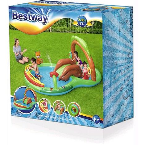 Bestway 53093 Play Center Friendly Woods con Spruzzi 295x199x130 con Scivolo  Cerchi e Palline