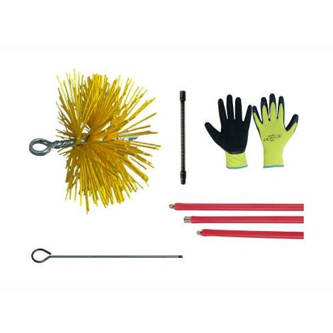 Kit Spazzacamino Pulizia Canne Fumarie 6 Metri con Scovolo in NYLON 15 cm  con Guanti in OMAGGIO