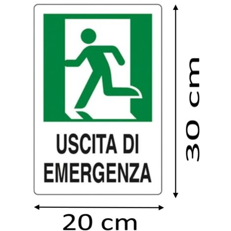Cartello segnaletico targa tabella pvc plastica uscita di emergenza 20x30 sx