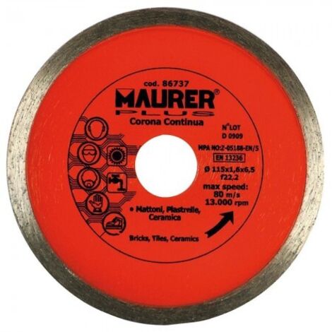 Disco Diamantato Corona Continua 115x1,6x6,5 mm   Foro 22 mm Maurer Plus (1/2)