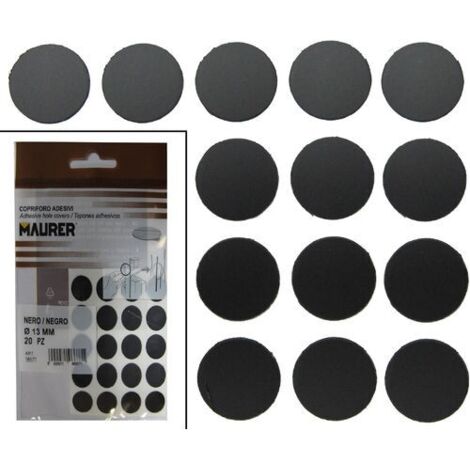 Copriforo Adesivo  13Mm Nero Maurer 20 PEZZI Tappi Adesivi Fori Buchi Mobili Legno  NERO