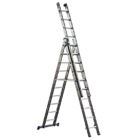 Capaldo – Scala in alluminio professionale 3 scalini – Altezza 3,00 m – Base stabilizzatrice con tacchi maggiorati – Uso professionale intensivo (1/4)