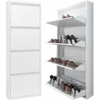 Scarpiera Slim in metallo Bianco con ante basculanti porta scarpe salvaspazio da interno -3 Ante