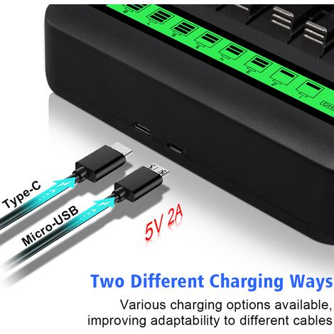 Chargeur de batterie universel LCD à 8 emplacements avec port USB