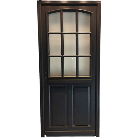 Porta d'ingresso in legno con vetrata Alicia grigio antracite, H.215xL.80 cm, lato tavolo, apertura a destra, GD MENUISERIES