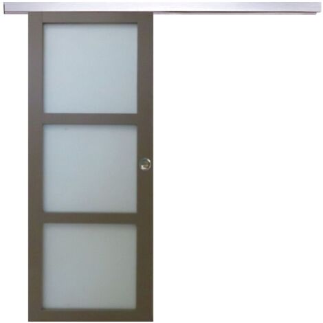 Porta Scorrevole Vetro Rivestito Marrone H.204 x L.73 +  Rail Alluminio + 2 Conchiglie