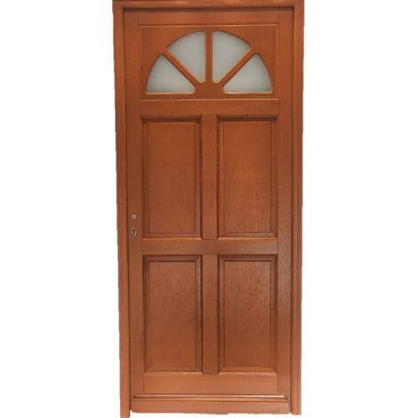 Porta d'ingresso in legno con vetro, con chiusura, H.215xL.90 cm, lato tavolo, con pannello dritto, GD MENUISERIES