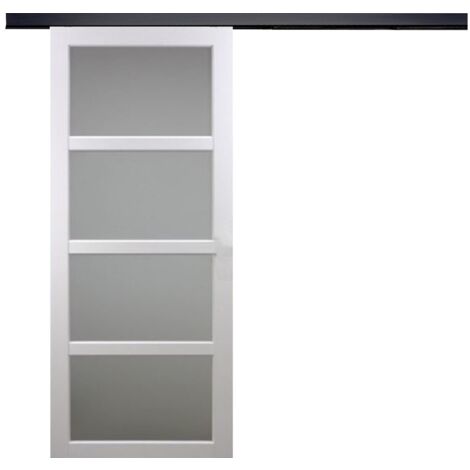 Porta scorrevole Tana bianca larghezza 73 con binario in alluminio nero (1/5)