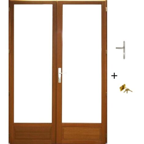 Porta finestra in legno a 2 ante H215 x L100 cm con cornice, maniglia, cilindro (ref 01245f924) Gd Menuiseries