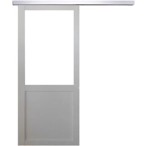 Porta scorrevole bianca da officina H204 x L83 senza montante + binario in alluminio (1/5)