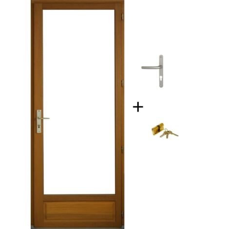 Porta finestra in legno con 1 anta H215 x L80 cm, lato tavola, maniglia a destra, cilindro (ref 01245f924) Gd Menuiseries