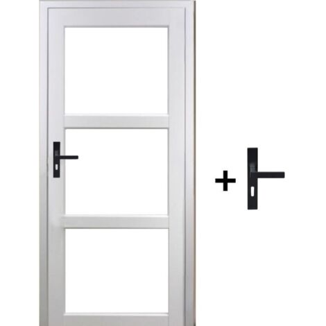 Blocco Porta Kenya Vetro Bianco Trasparente H204 x L73 Pannello Nervatura Spinta Destra + Maniglia