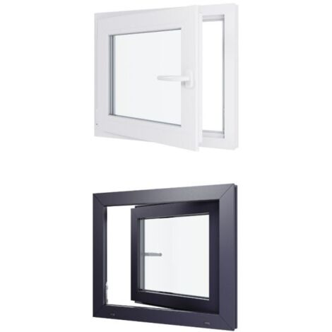 Fenêtre PVC bicolore - Triple vitrage - Tirant Gauche - Blanc et Anthracite - LxH : 700 mm x 600 mm (1/5)