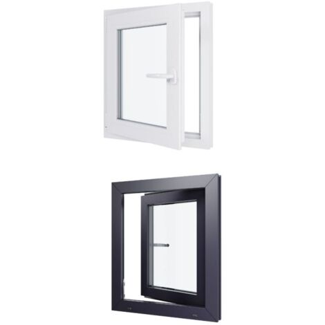 Fenêtre PVC bicolore - Triple vitrage - Tirant Gauche - Blanc et Anthracite - LxH : 600 mm x 700 mm (1/5)