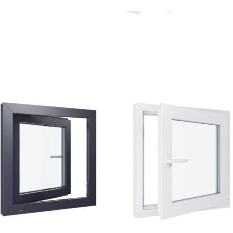 Fenêtre PVC bicolore - Triple vitrage - Tirant Droite - Blanc et Anthracite - LxH : 700 mm x 700 mm (1/5)