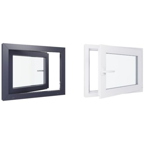 Fenêtre PVC bicolore - Triple vitrage - Tirant Droite - Blanc et Anthracite - LxH : 800 mm x 600 mm (1/5)