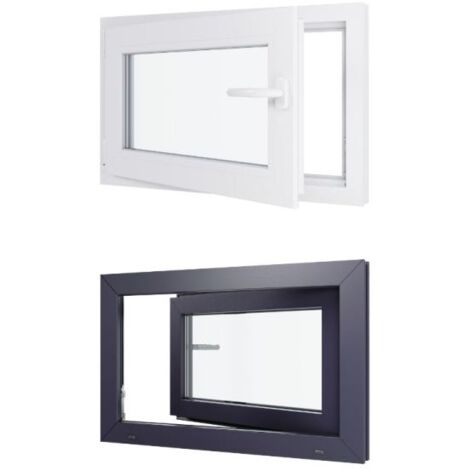 Fenêtre PVC bicolore - Triple vitrage - Tirant Gauche - Blanc et Anthracite - LxH : 800 mm x 500 mm