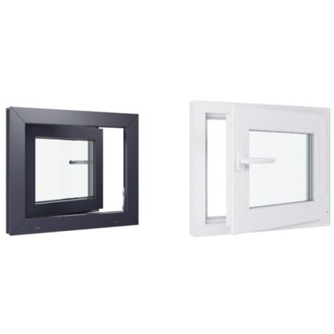 Fenêtre PVC bicolore - Triple vitrage - Tirant Droite - Blanc et Anthracite - LxH : 600 mm x 500 mm