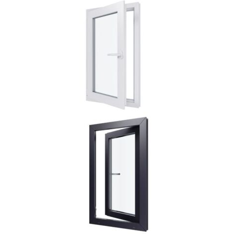 Fenêtre PVC bicolore - Triple vitrage - Tirant Gauche - Blanc et Anthracite - LxH : 600 mm x 1000 mm (1/5)