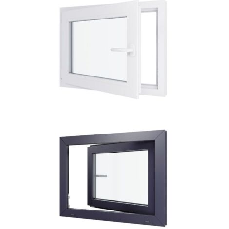 Fenêtre PVC bicolore - Triple vitrage - Tirant Gauche - Blanc et Anthracite - LxH : 800 mm x 600 mm (1/4)