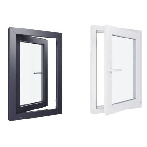 Fenêtre PVC triple vitrage – Bicolore blanc et anthracite – Tirant droite – Épaisseur 60mm – Compatible RT2012 et RE2020 – Hexafen (1/5)