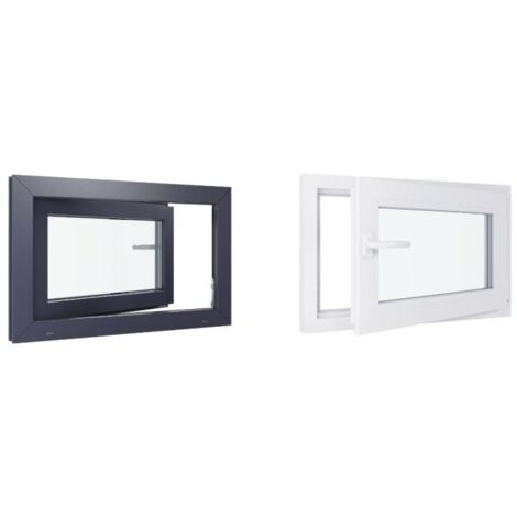 Fenêtre PVC bicolore - Triple vitrage - Tirant Droite - Blanc et Anthracite - LxH : 800 mm x 500 mm