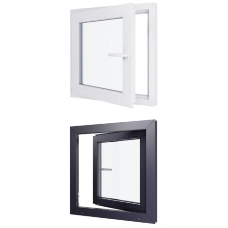 Fenêtre PVC bicolore - Triple vitrage - Tirant Gauche - Blanc et Anthracite - LxH : 700 mm x 700 mm (1/5)
