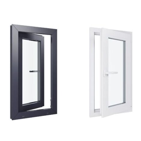 Fenêtre PVC bicolore - Triple vitrage - Tirant Droite - Blanc et Anthracite - LxH :