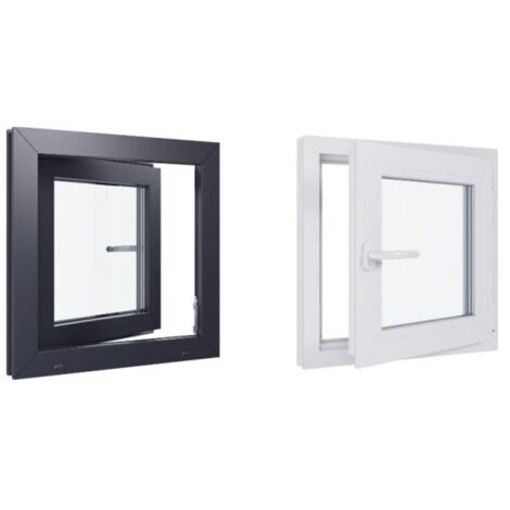 Fenêtre PVC bicolore - Triple vitrage - Tirant Droite - Blanc et Anthracite - LxH : 600 mm x 600 mm