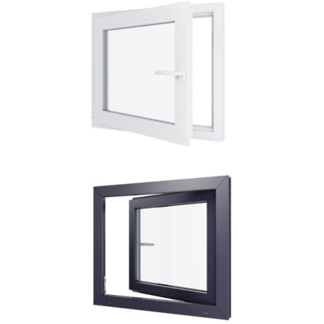 Fenêtre PVC bicolore - Triple vitrage - Tirant Gauche - Blanc et Anthracite - LxH : 800 mm x 800 mm (1/5)