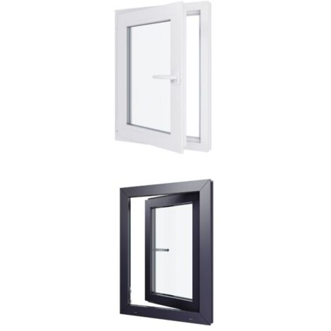 Fenêtre PVC bicolore - Triple vitrage - Tirant Gauche - Blanc et Anthracite - LxH : 600 mm x 800 mm (1/5)