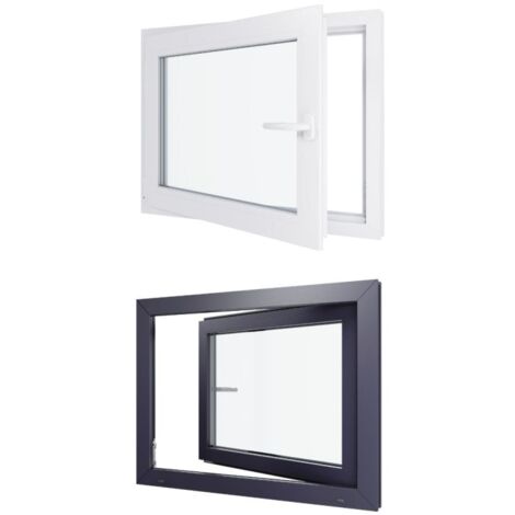 Fenêtre PVC bicolore - Triple vitrage - Tirant Gauche - Blanc et Anthracite - LxH : (1/5)