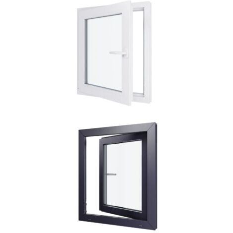 Fenêtre PVC bicolore - Triple vitrage - Tirant Gauche - Blanc et Anthracite - LxH : 700 mm x 800 mm (1/5)