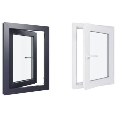 Fenêtre PVC bicolore - Triple vitrage - Tirant Droite - Blanc et Anthracite - LxH : 600 mm x 800 mm (1/5)