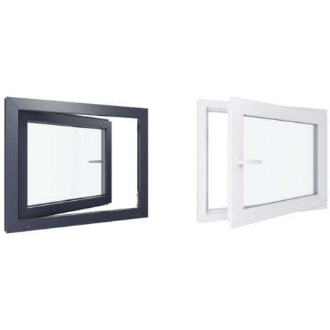 Fenêtre PVC bicolore - Triple vitrage - Tirant Droite - Blanc et Anthracite - LxH : 900 mm x 800 mm (1/5)