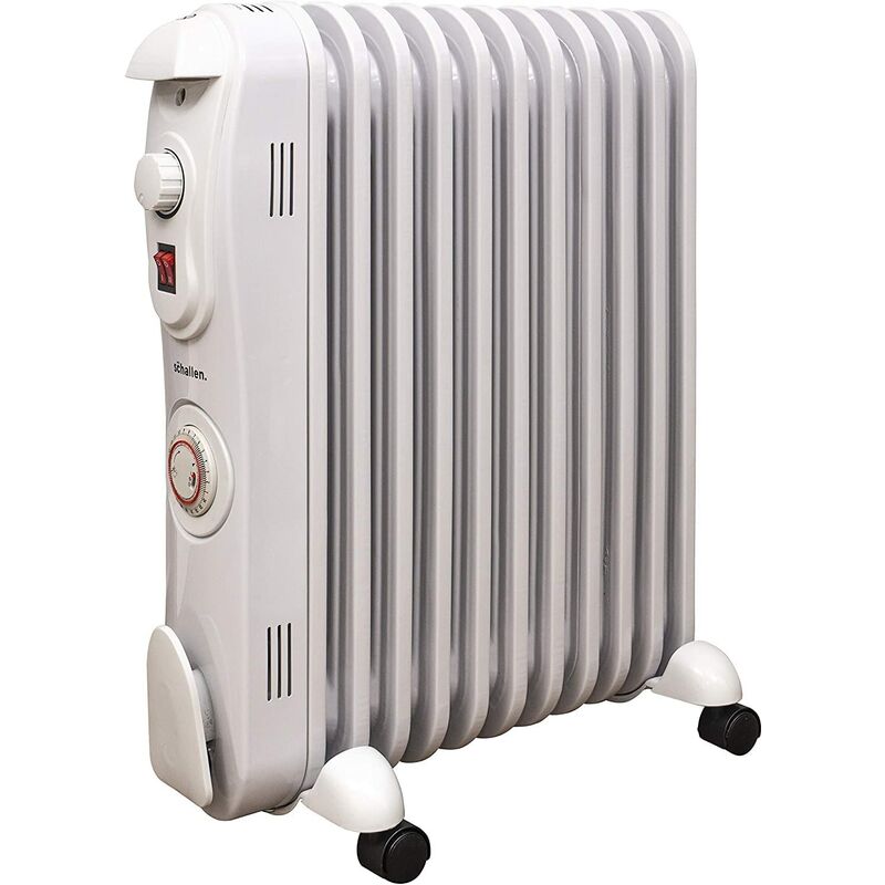 Schallen White 2500W 11 Fin Portable Electric Slim Oil Filled Radiator  Heater with Adjustable Temperature Thermostat, 3 Heat Settings u0026 Safety Cut  Off - 2Kw