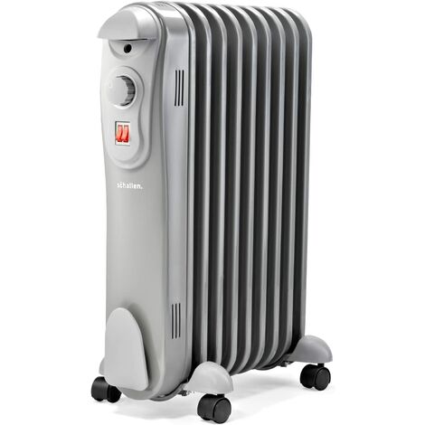 Schallen 2000W 9 Fin Portable Electric Slim Oil Filled Radiator Heater with  Adjustable Temperature Thermostat, 3 Heat Settings u0026 Safety Cut Off 2Kw GREY