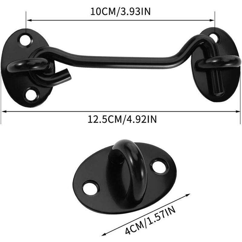 Cabin Hook 2 Pieces Door Latch Hook Black Stainless Steel Hooks