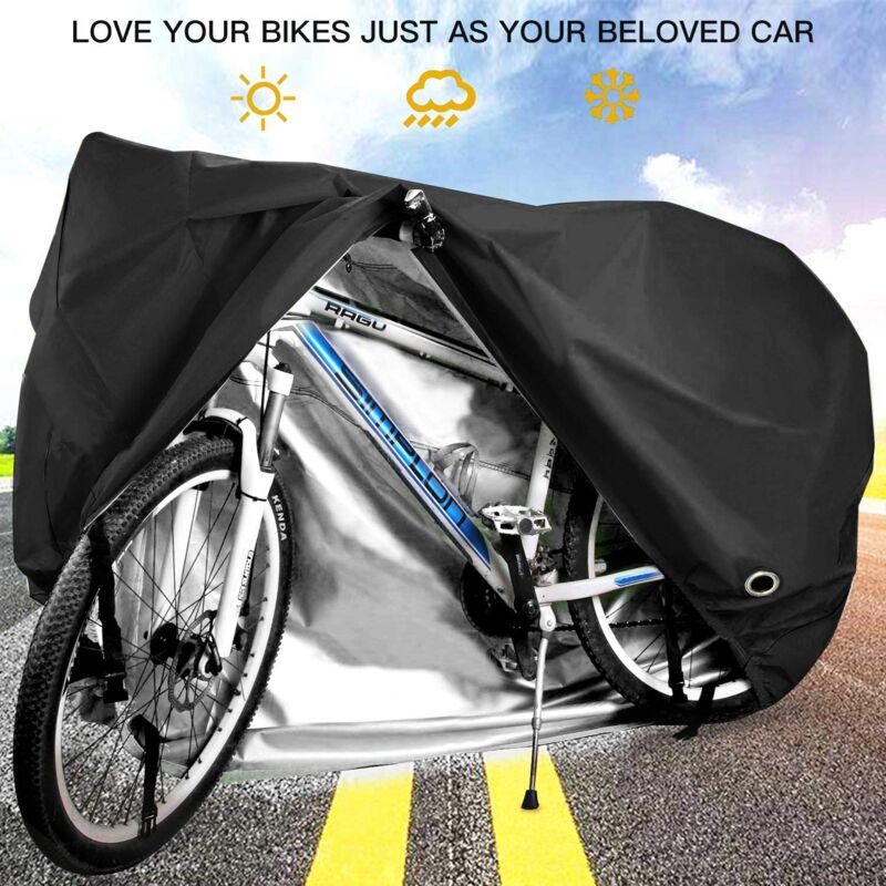 Bicycle Cover 210D High Quality Waterproof Oxford Polyester Bicycle Cover Suitable For Bikes and Electric Motorcycles and Scooters Can Cover Up to Two Bikes Black GROOFOO