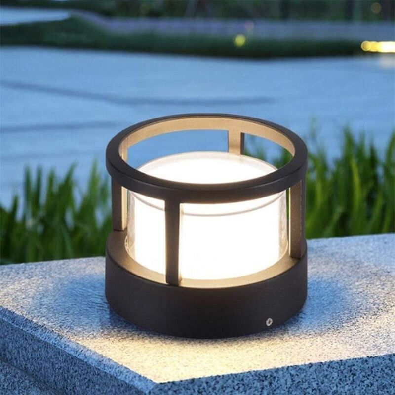 European Cylindrical Lawn Pedestal Lamp, Outdoor Garden Column Light  Waterproof Landscape Courtyard Deck Patio Pier Path Grassland Floor Lights  LED Pillar Light Villa Pathway Fence Pillar Lamp S GROOF