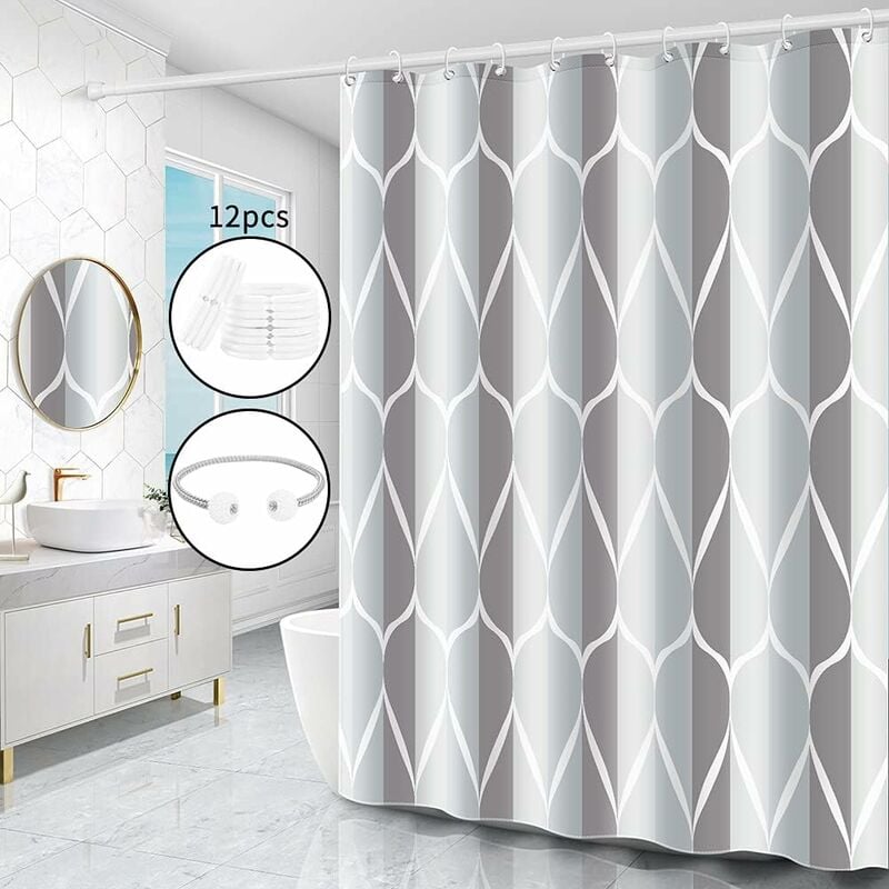 White Shower Curtain Hooks - 12pcs/Set White & Pink Flower Decor